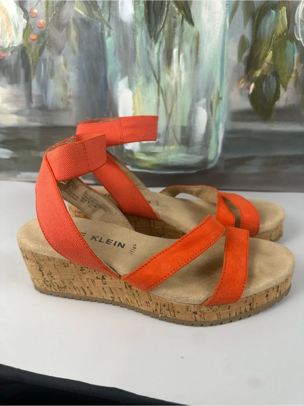 Anne Klein iFlex Orange Cork Wedge Sandals
